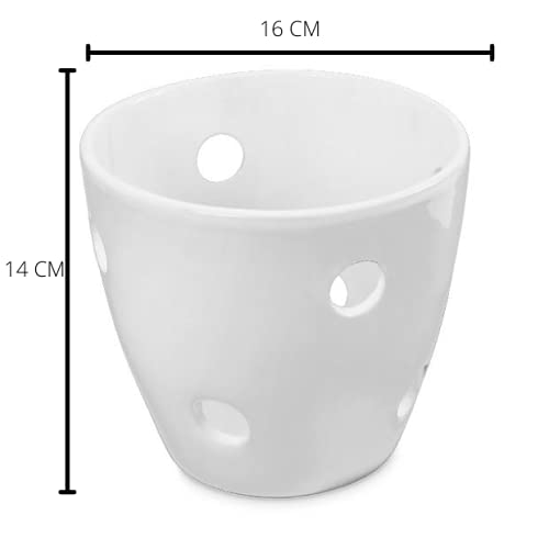 Maceta para orquídeas, Cerámica Blanca con Agujeros Tipo Queso (Sin Planta o Decoración).