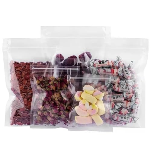 100 Bolsas Transparentes de Cierre Hermético de Cremallera Resellable. Ideal para Envasado, Empaquetado y Exhibición de Alimentos. Almacena Frutos Secos y cafe, Etc.