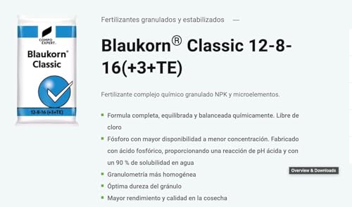 Fertilizante Blaukorn Classic 12-8-16(+3+TE) de rápido Efecto