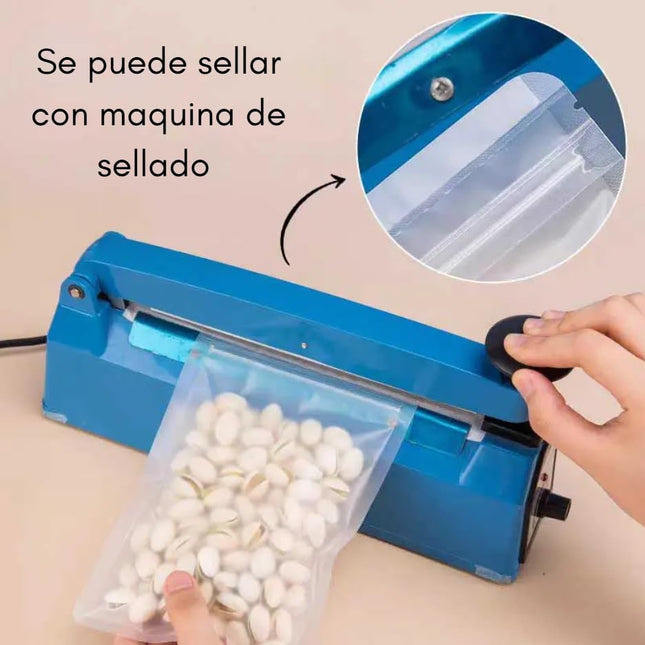 100 Bolsas Esmeriladas de Cierre Hermético de Cremallera Resellable. Ideal para Envasado, Empaquetado y Exhibición de Alimentos. Almacena Frutos Secos, Café.