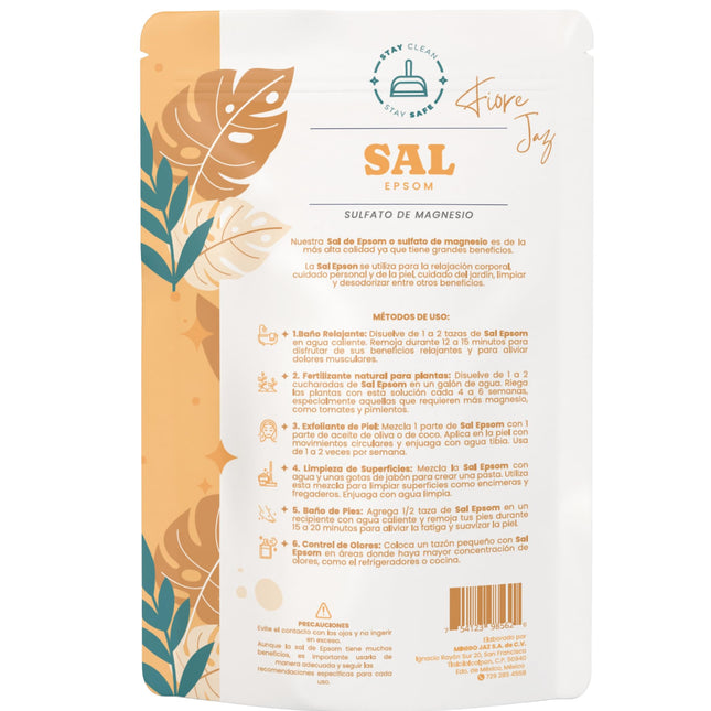 Sal De Epsom - 100% Natural, Neutral - Sulfato de magnesio, sin aroma - (Grado Alimenticio)