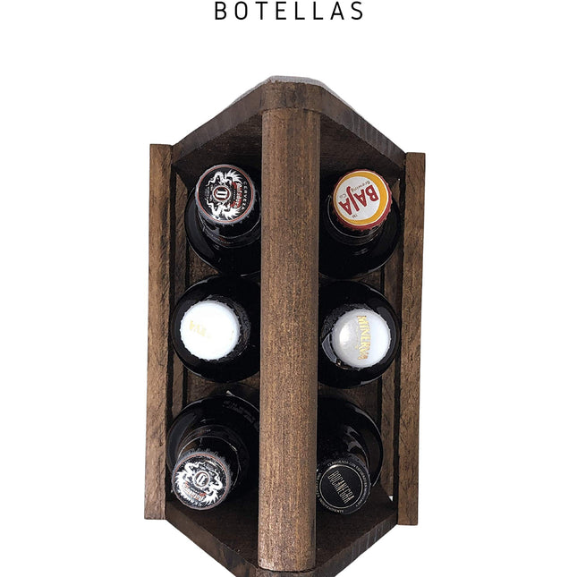 Madera Porta Cervezas o Bebidas para 6 Botellas, Elegante y Funcional, Six Pack - Contenedor de Oscura, Perfecto Detalle para Regalar