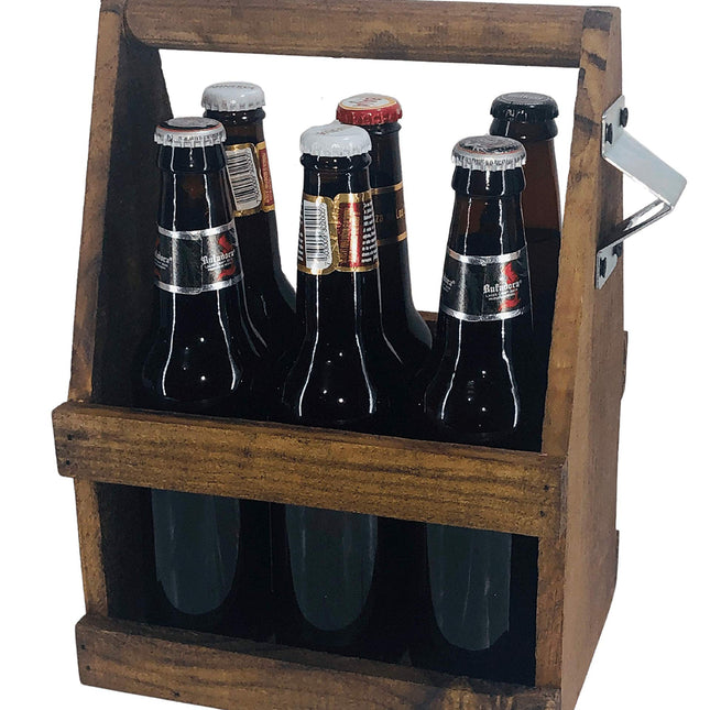 Madera Porta Cervezas o Bebidas para 6 Botellas, Elegante y Funcional, Six Pack - Contenedor de Oscura, Perfecto Detalle para Regalar